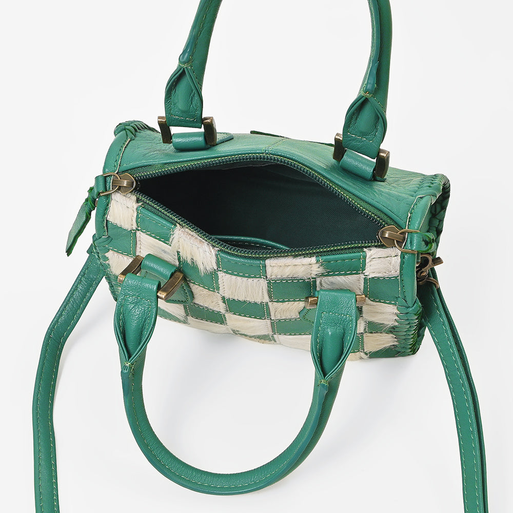 ADBGM1087 American Darling Hair on Leather Woven Checkered Handbag