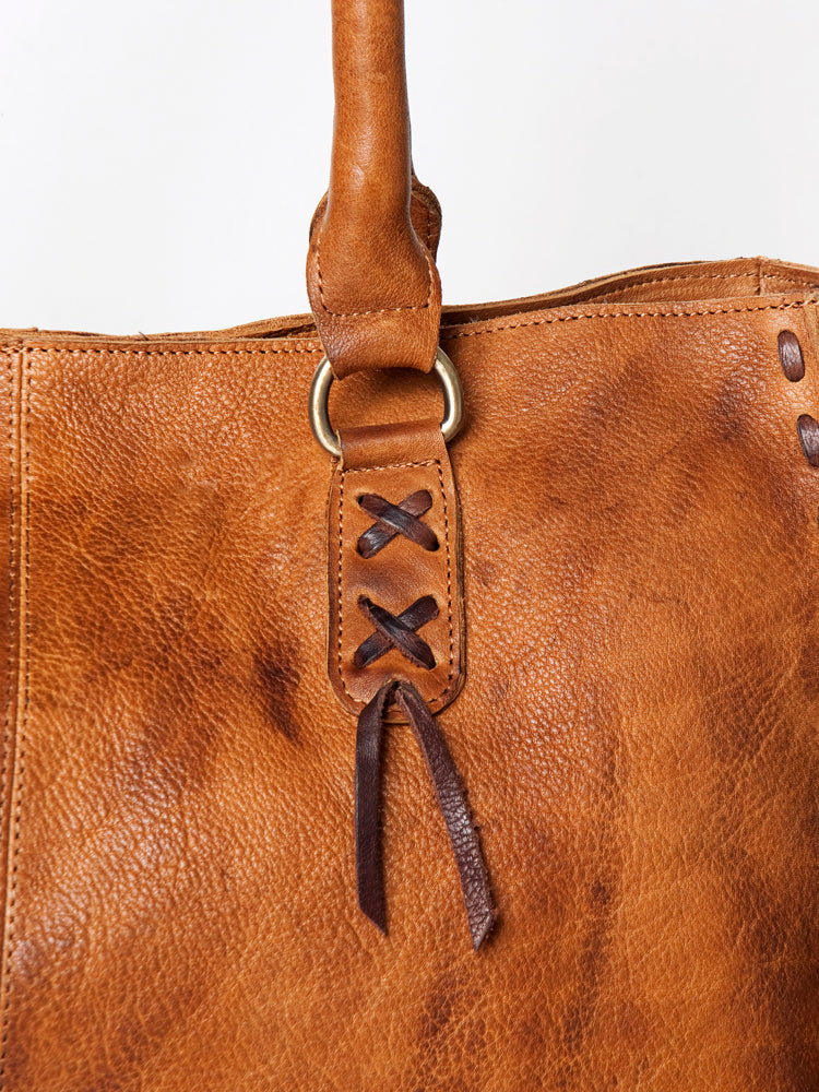 ADBGM127 Distressed Leather Tote Bag - Western Whipstitch Handbag with Crossbody Strap