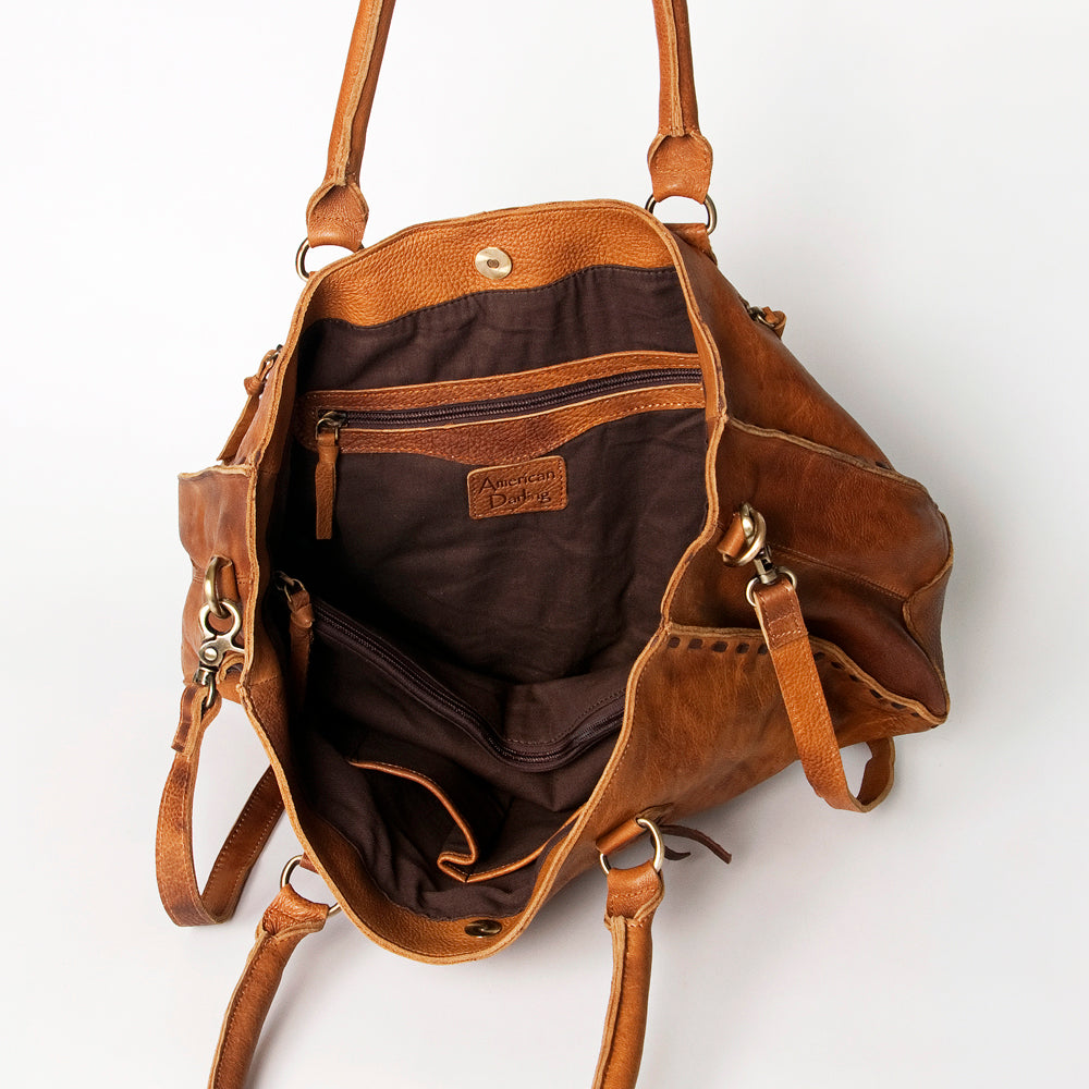 ADBGM127 Distressed Leather Tote Bag - Western Whipstitch Handbag with Crossbody Strap