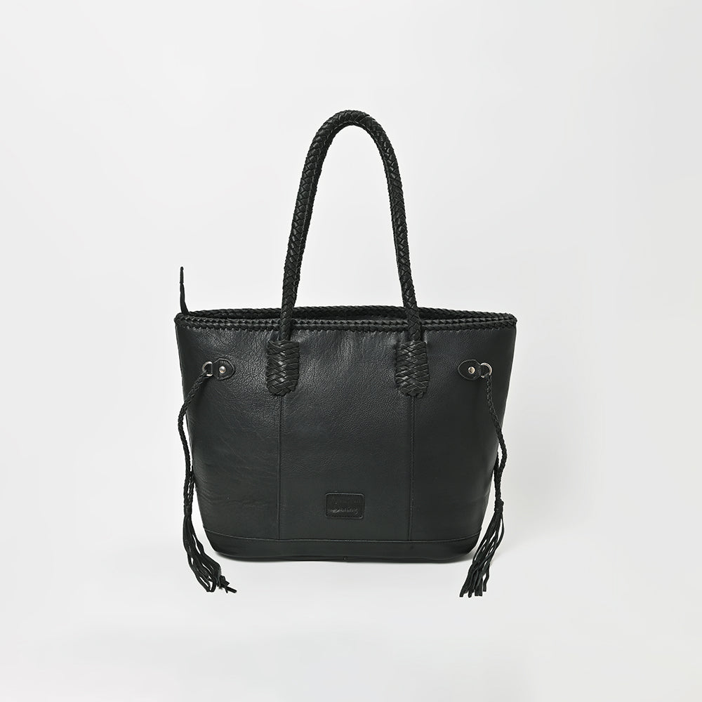 ADBGM738 American Darling Checkered Hair-on Leather Tote Bag with Fringe Trim