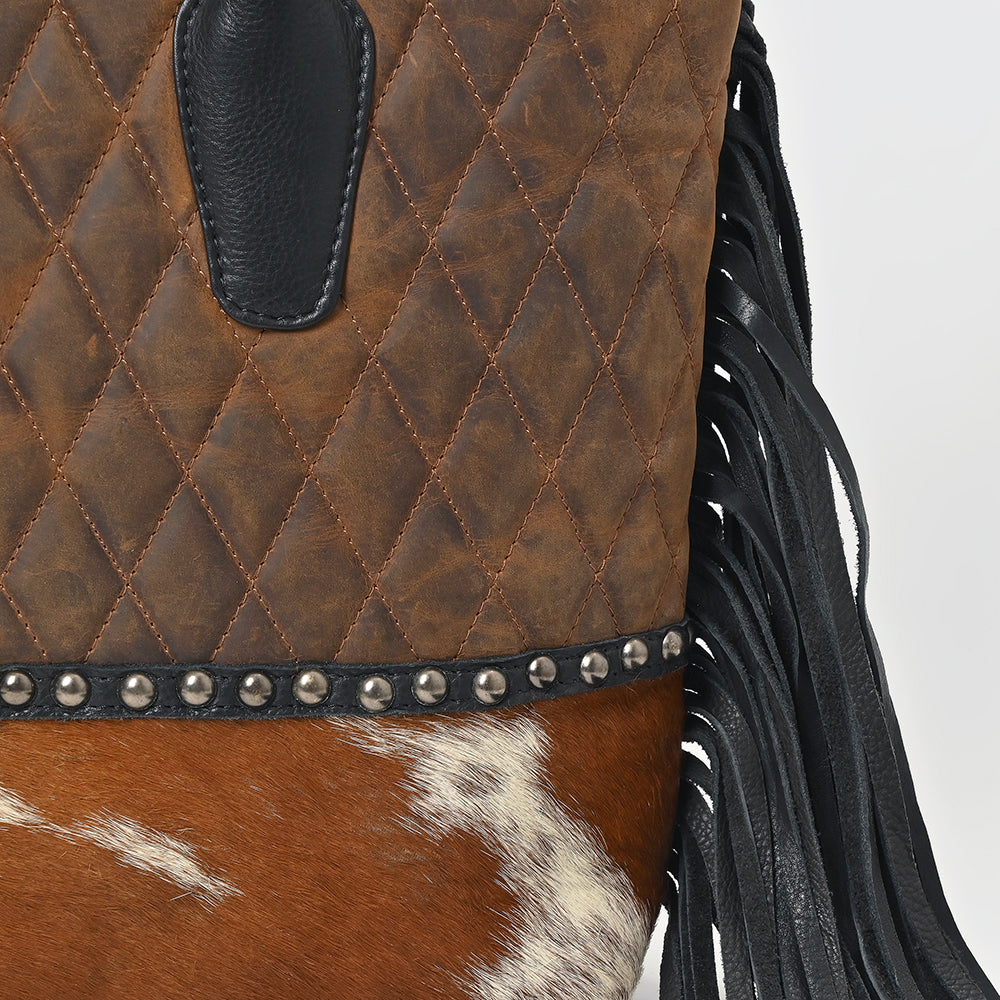 ADBGM825 American Darling Quilted Leather Cowhide Western Fringe Tote