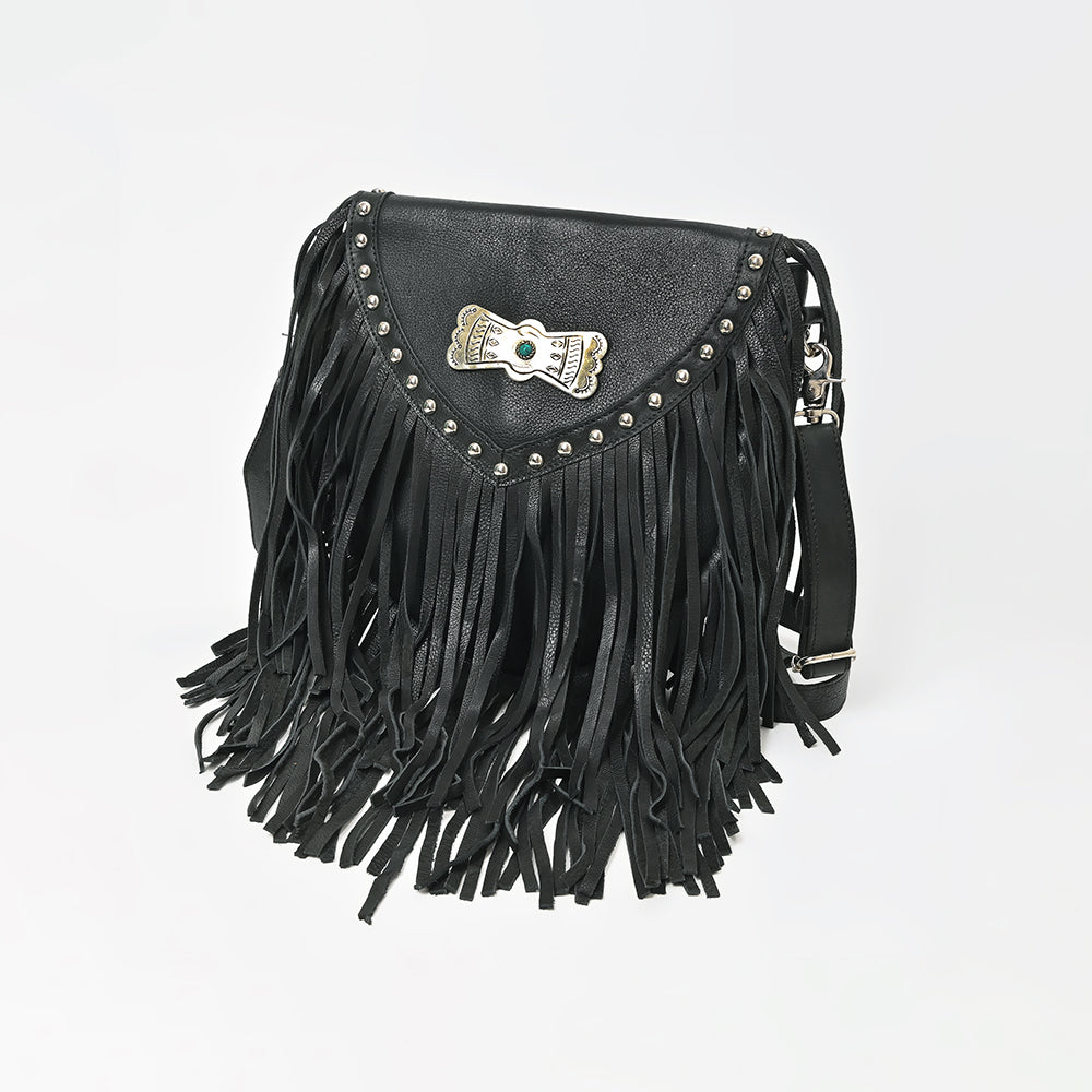 ADBGM835 American Darling Leather Studded Fringe Crossbody Bag