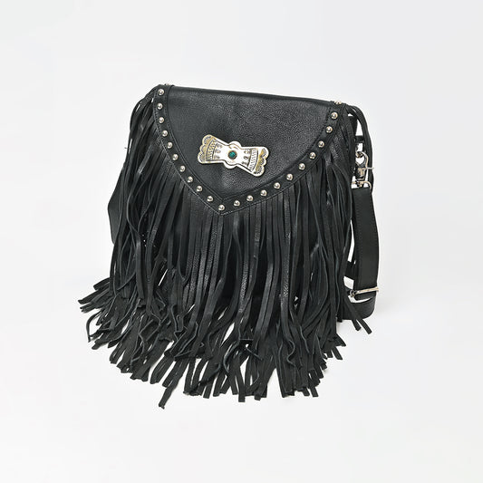 ADBGM835 American Darling Leather Studded Fringe Crossbody Bag