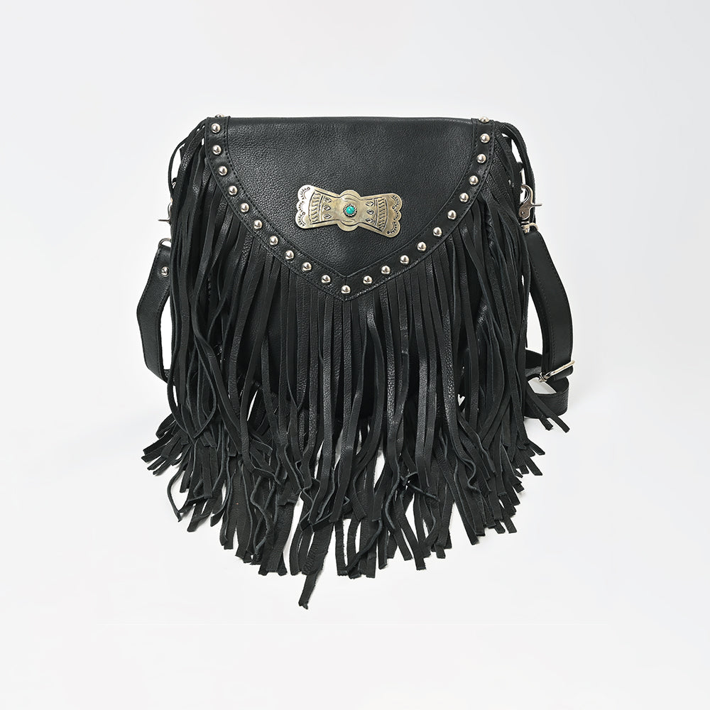ADBGM835 American Darling Leather Studded Fringe Crossbody Bag