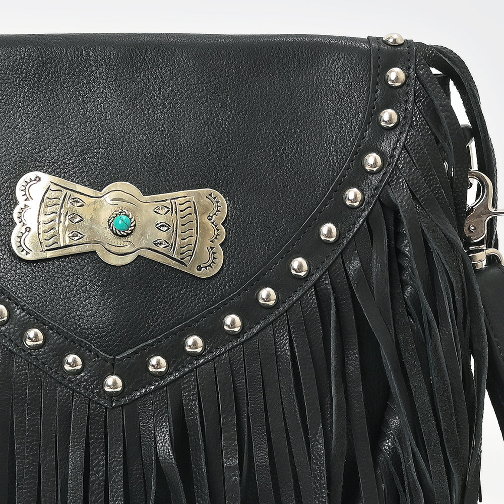 ADBGM835 American Darling Leather Studded Fringe Crossbody Bag