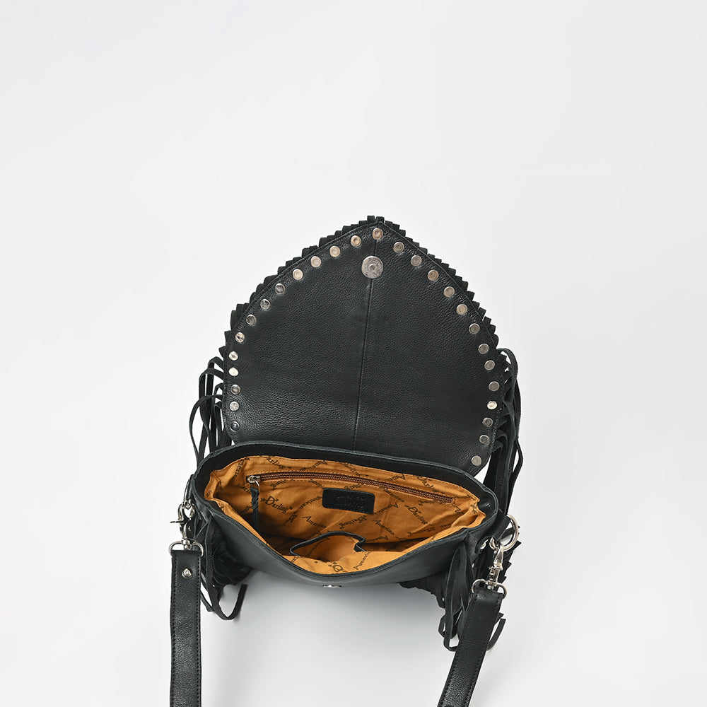 ADBGM835 American Darling Leather Studded Fringe Crossbody Bag