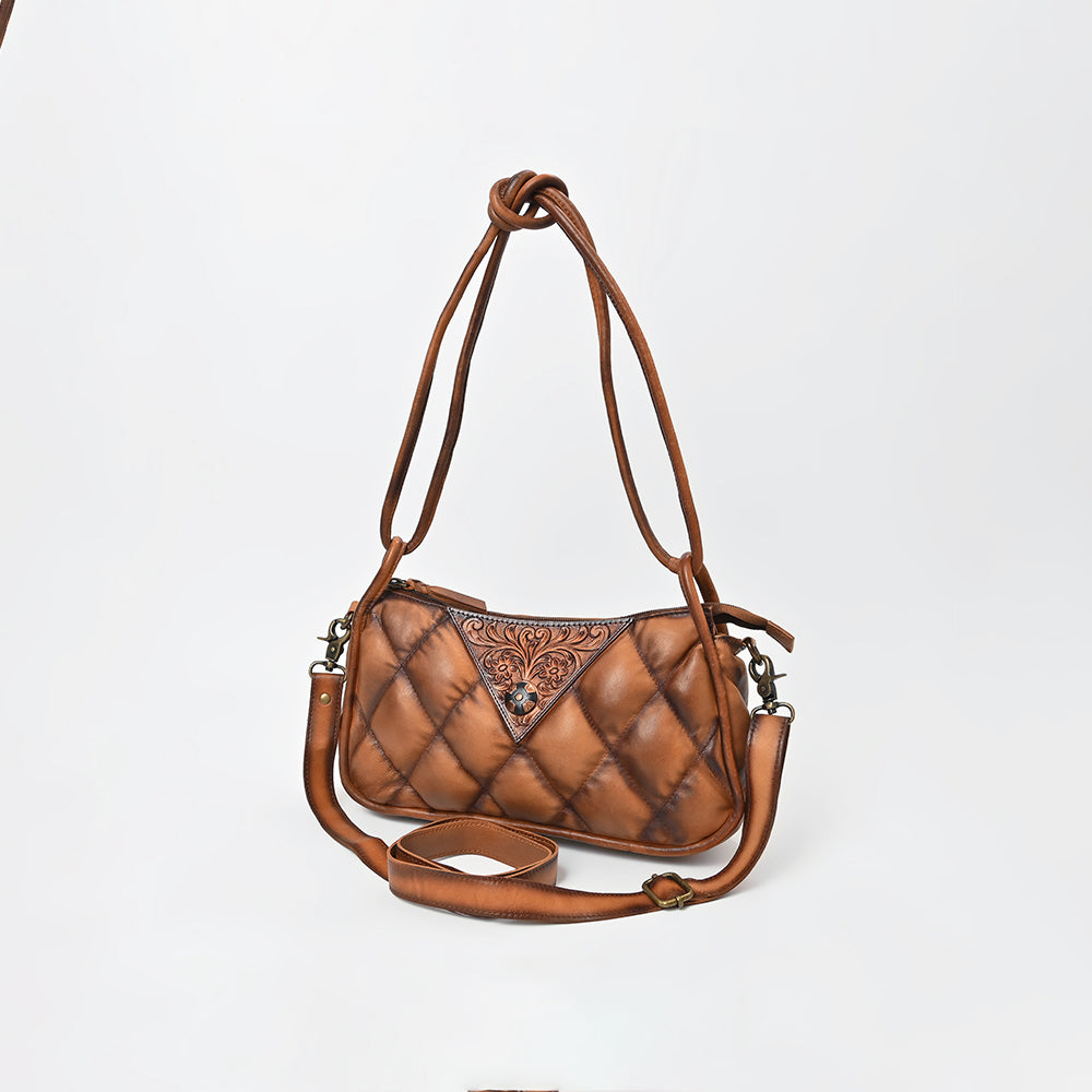 ADBGM884 American Darling Hand-Tooled Quilted Leather Crossbody Shoulder Bag