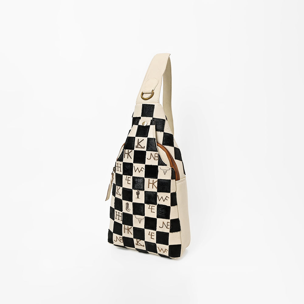 ADBGM914 American Darling Checkered Hair on Leather Sling Bag