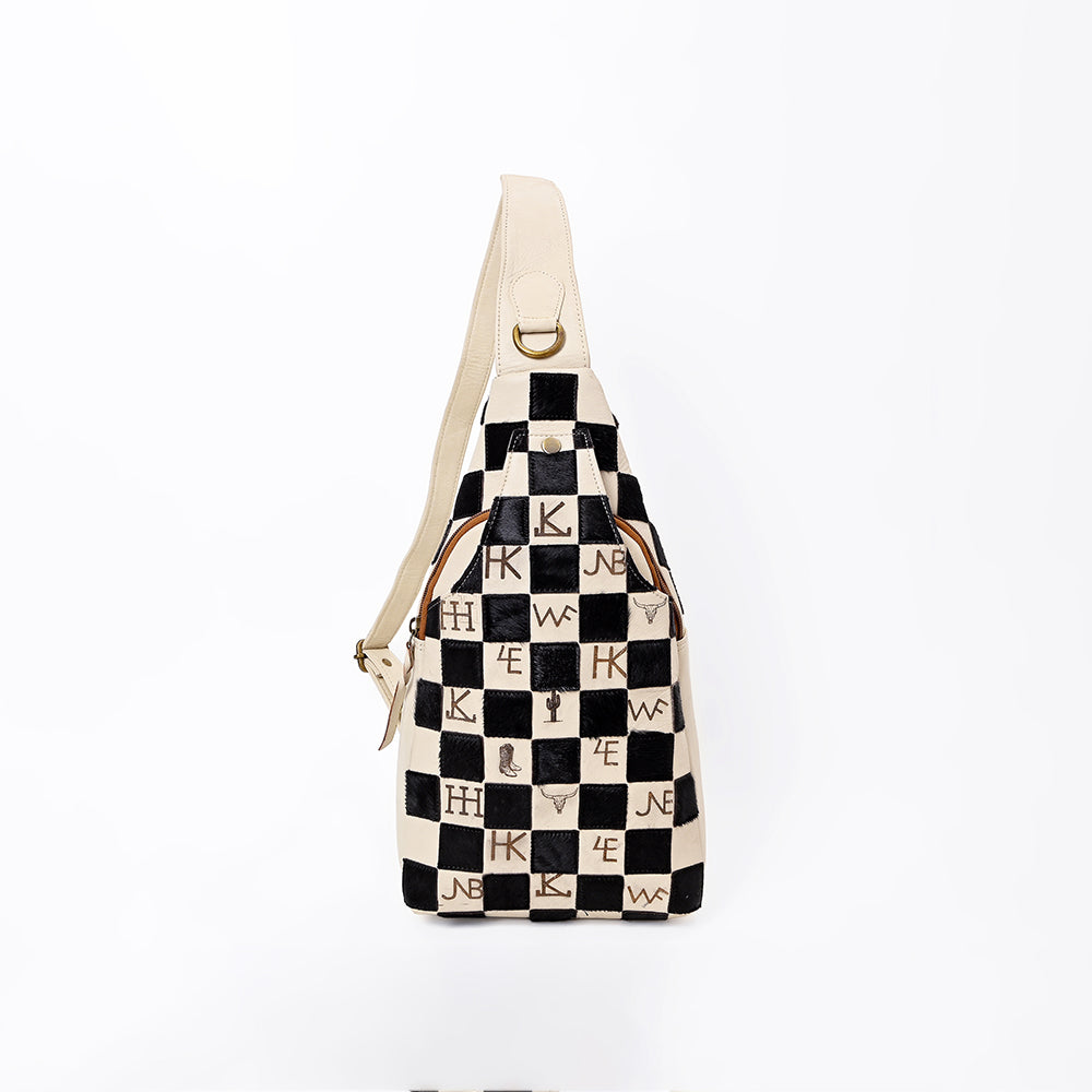 ADBGM914 American Darling Checkered Hair on Leather Sling Bag