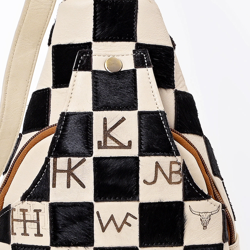 ADBGM914 American Darling Checkered Hair on Leather Sling Bag
