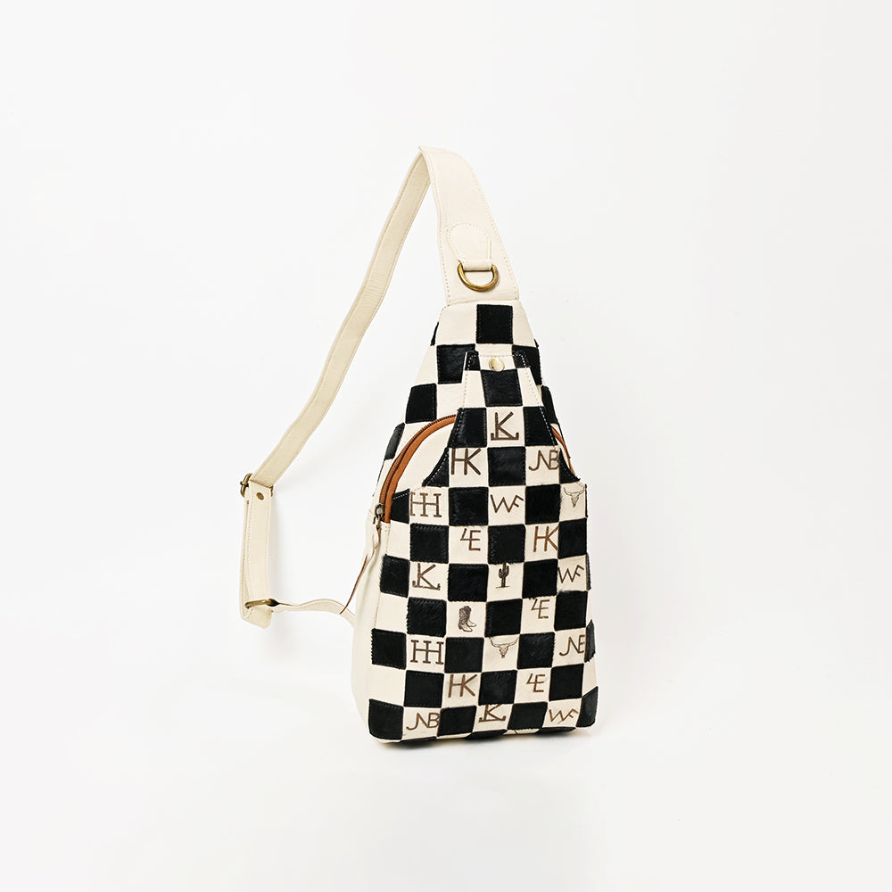 ADBGM914 American Darling Checkered Hair on Leather Sling Bag
