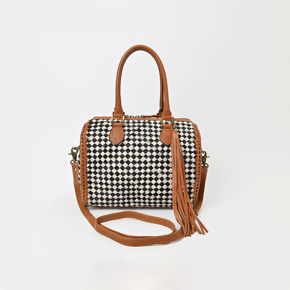 ADBGM930 American Darling Hair on Leather Woven Checkered Speedy Bag