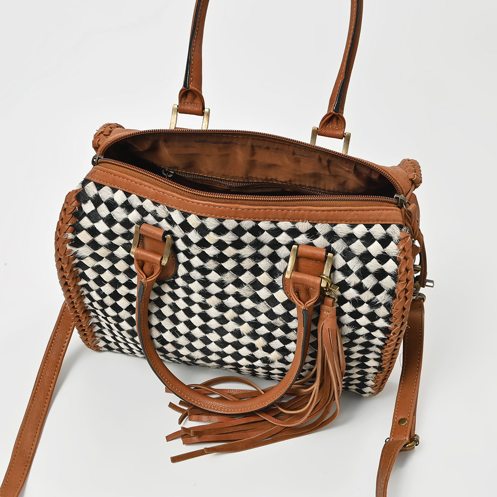 ADBGM930 American Darling Hair on Leather Woven Checkered Speedy Bag