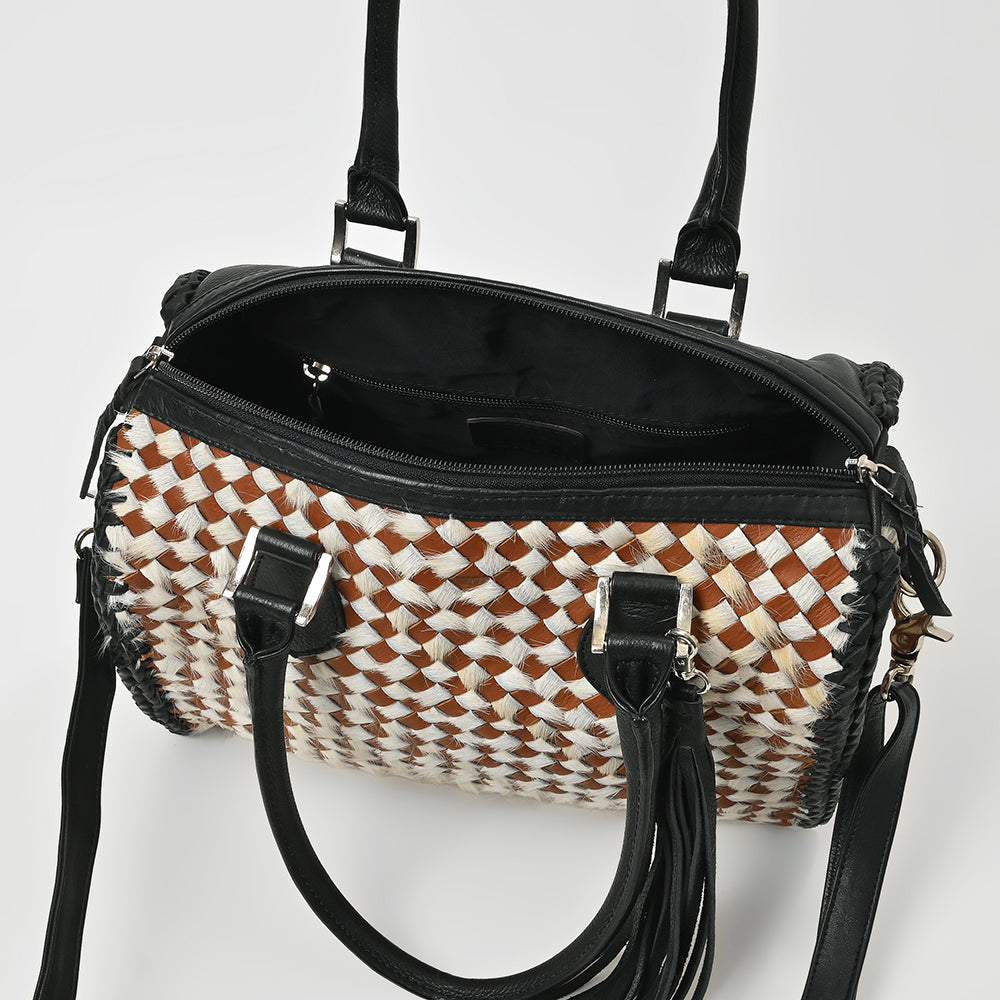 ADBGM935 American Darling Woven Hair-on and Genuine Leather Satchel Speedy Handbag