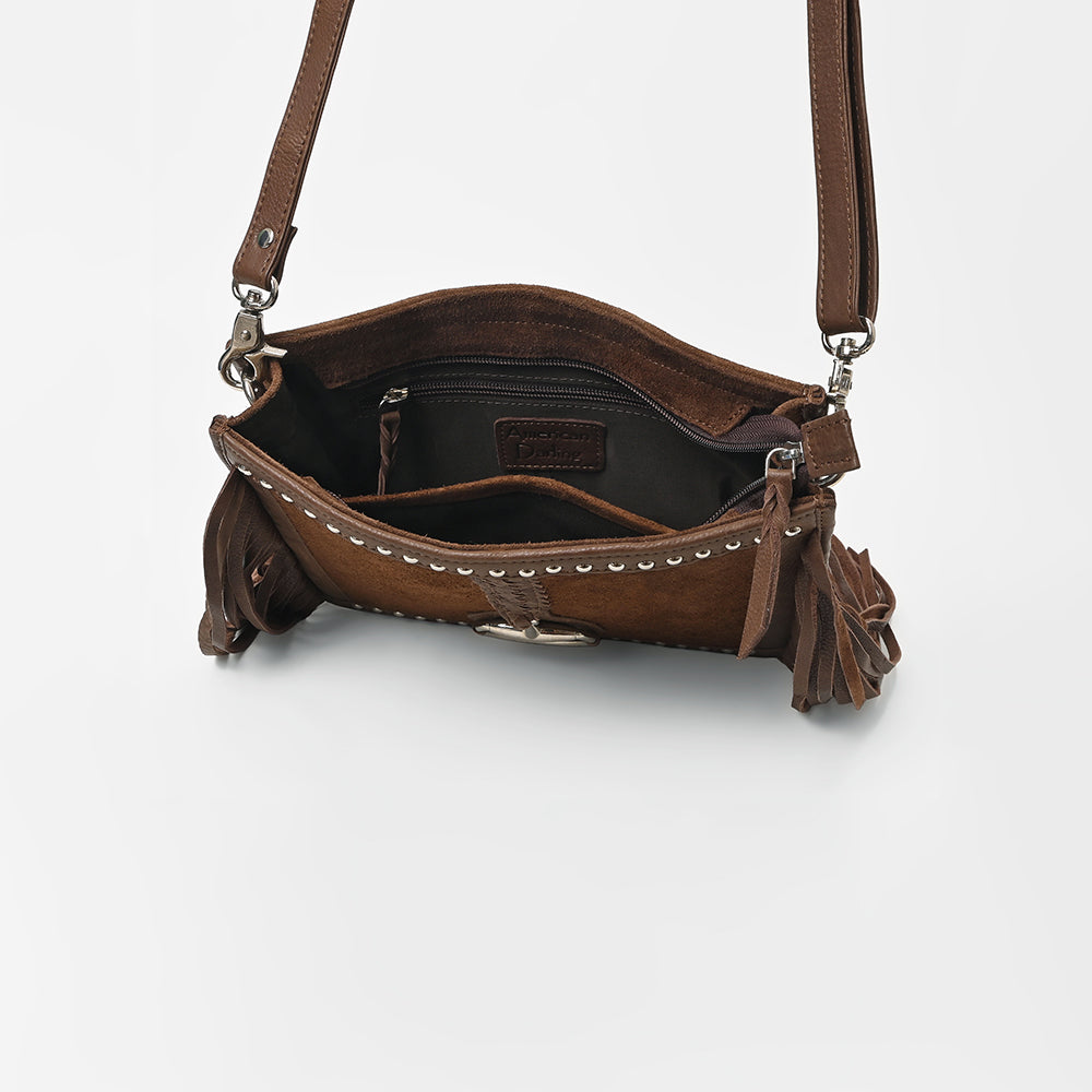 ADBGM970 American Darling Leather Studded Horsebit Fringe Crossbody Bag