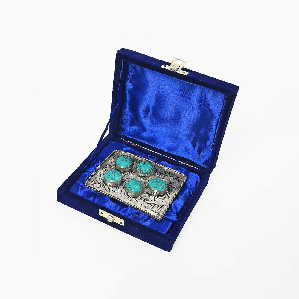ADBKA105 Belt Buckle Engraved Brass Turquoise Rhinestone Scrollwork