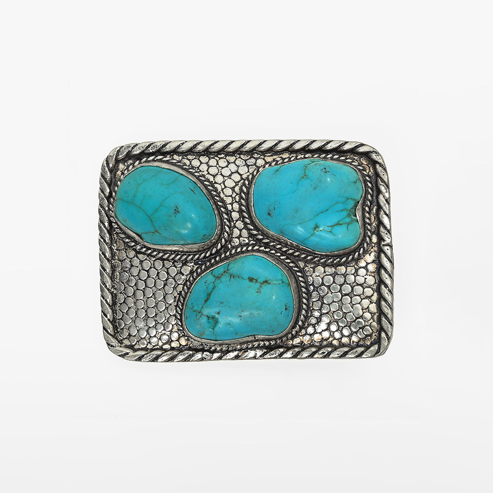 ADBKA108 Hand Engraved German Silver Western Belt Buckle with Turquoise Stones