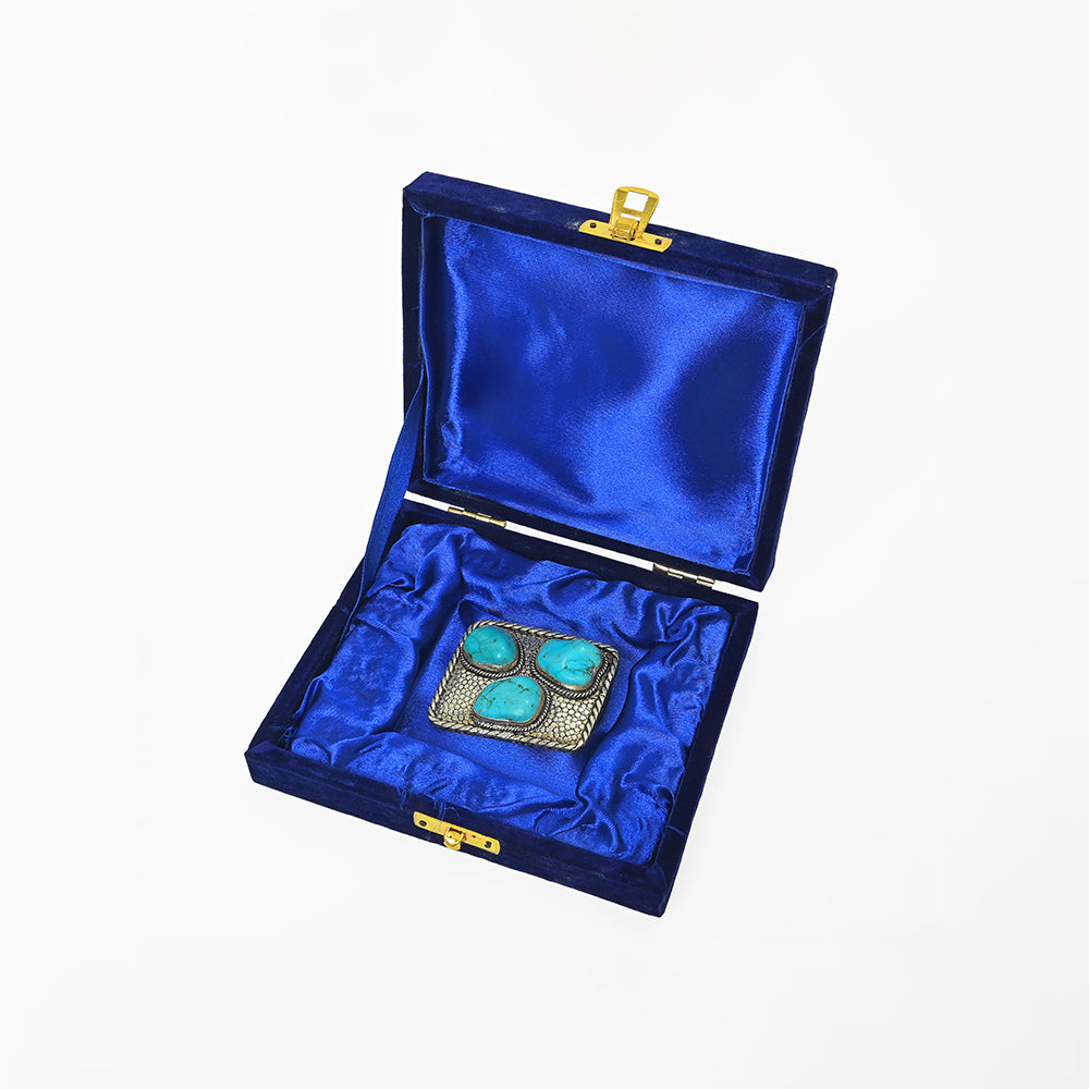 ADBKA108 Hand Engraved German Silver Western Belt Buckle with Turquoise Stones