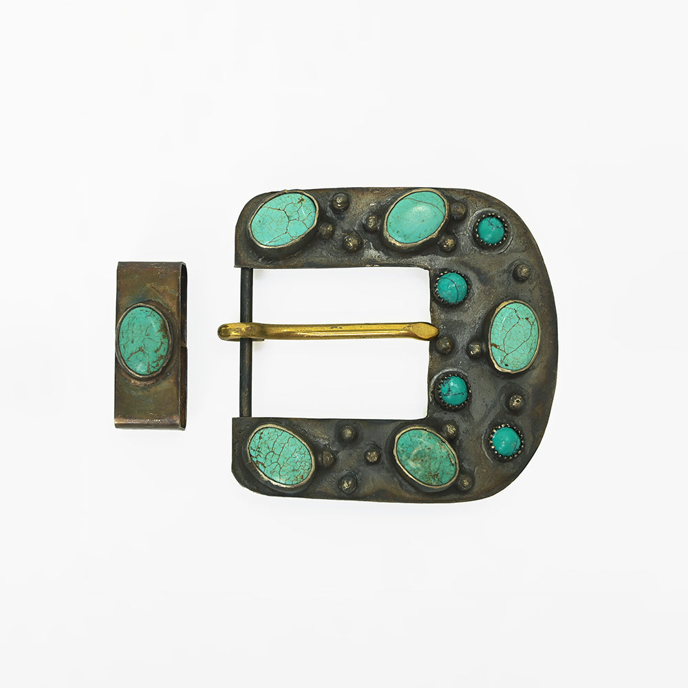 ADBKV111 Natural Turquoise Western Belt Buckle Set -Vintage Southwestern Cowboy Buckle