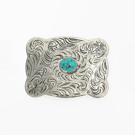 ADBKV119 Hand Engraved German Silver Western Belt Buckle with Turquoise Stones