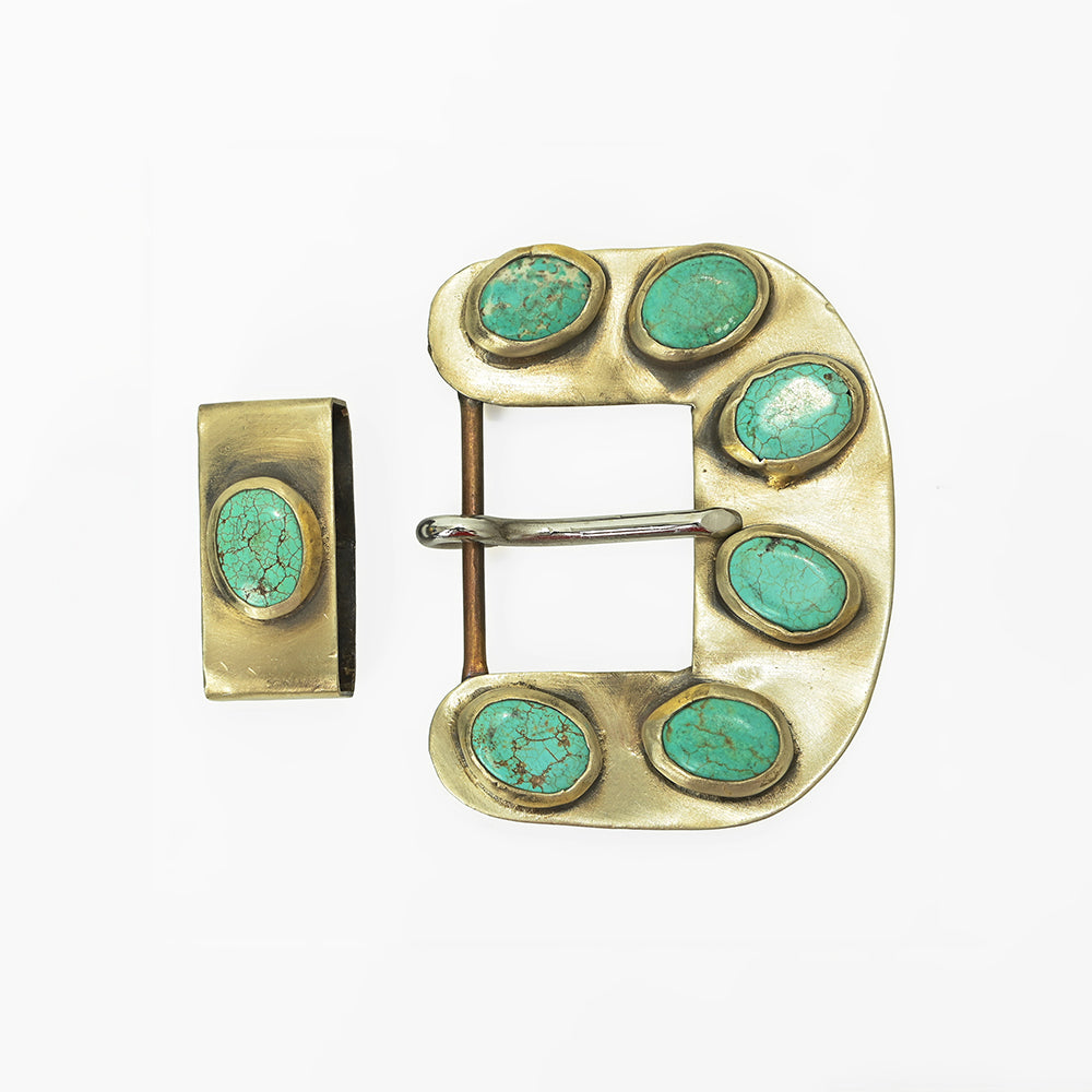 ADBKV121 American Darling German Silver Metal Horseshoe Stone Belt Buckle Set