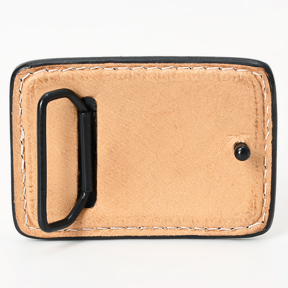 ADBLF131-BU Hand Tooled Leather Belt Buckle - Sunflower & Turquoise Floral Western Design