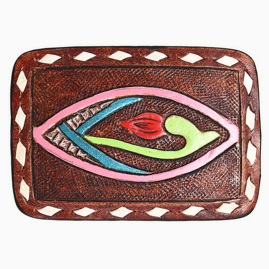 ADBLF150-BU Tooled Leather Cardholder - Abstract Floral Motif in Neon Colors