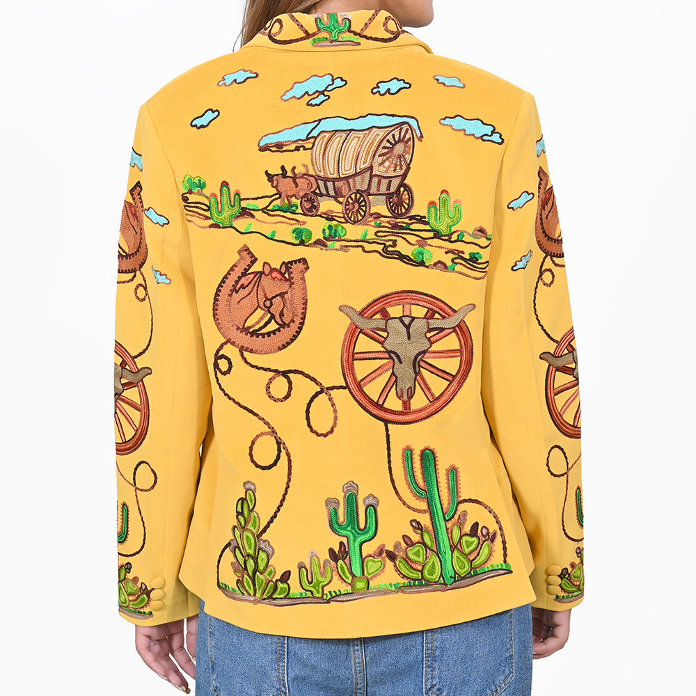 ADBZ071 American Darling Yellow Fabric Western Embroidered Wagon Blazer Jacket