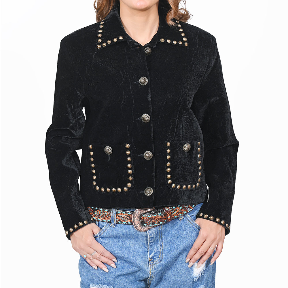 ADDR010 American Darling Black Velvet Fabric Jacket Western Studded Concho Top