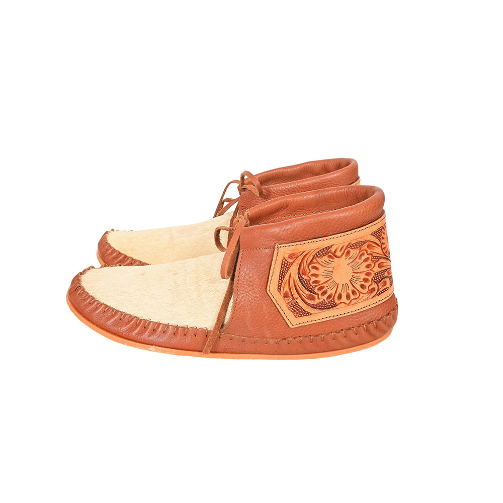 ADFT185 American Darling Harness Leather Tooled Boho Western Fringe Moccasin Shoes