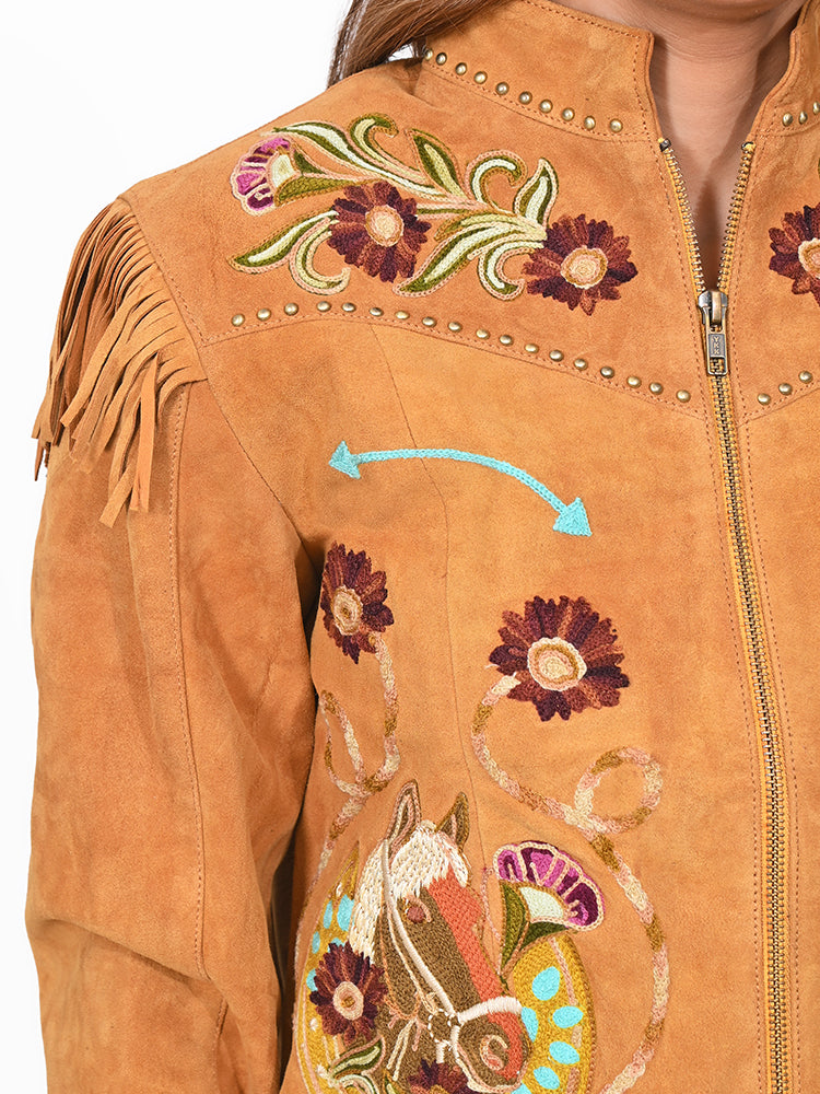 ADJKT112 American Darling Women Leather Boho Western Fringe Jacket