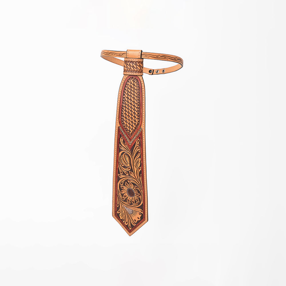 ADTI104 American Darling Hand Tooled Leather Tie - Floral Carved Vegetable-Tanned Western Neckwear
