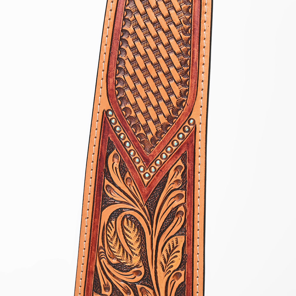 ADTI104 American Darling Hand Tooled Leather Tie - Floral Carved Vegetable-Tanned Western Neckwear