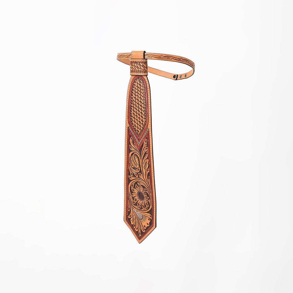 ADTI104 American Darling Hand Tooled Leather Tie - Floral Carved Vegetable-Tanned Western Neckwear