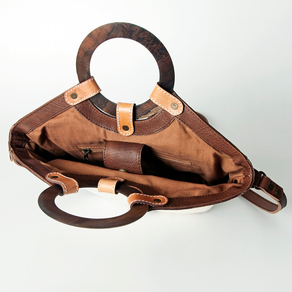 ADBG689B Western Hair On Leather Tote Bag with Wooden Handles American Darling Handcrafted Shoulder Bag
