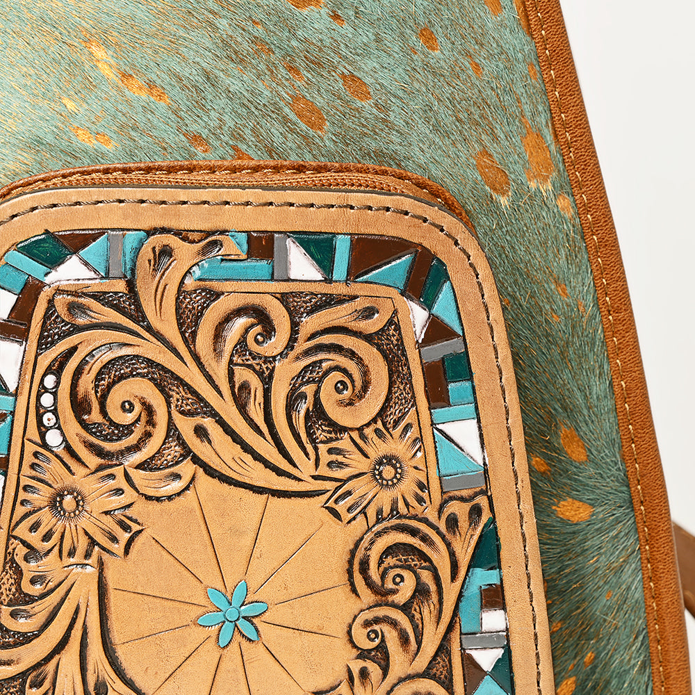 ADBG1146 American Darling Floral Hand Tooled Bag | Hair on Cowhide Sling