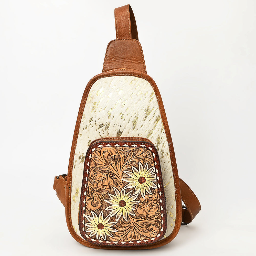 ADBG1146 American Darling Floral Hand Tooled Bag | Hair on Cowhide Sling