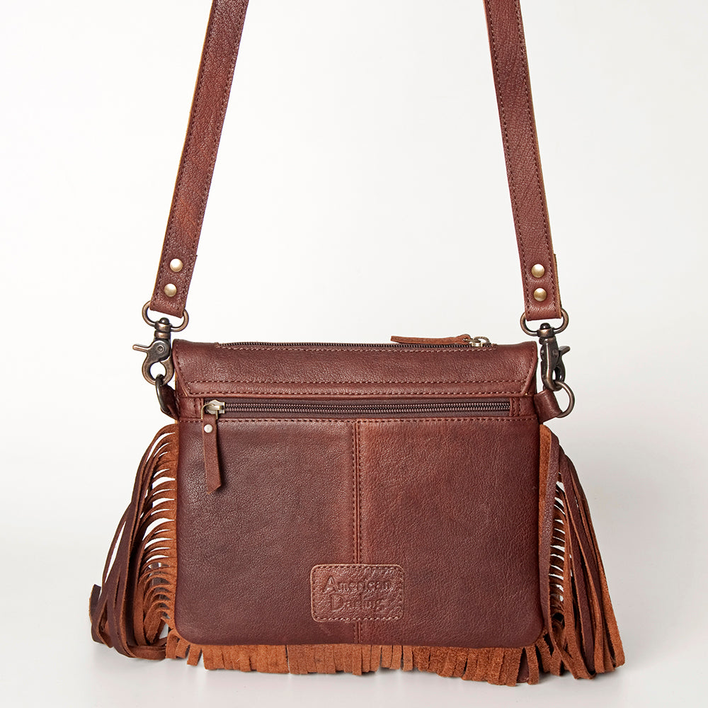 ADBG841 American Darling Western Small Cross body Bag Hand Tooled Floral with Fringes