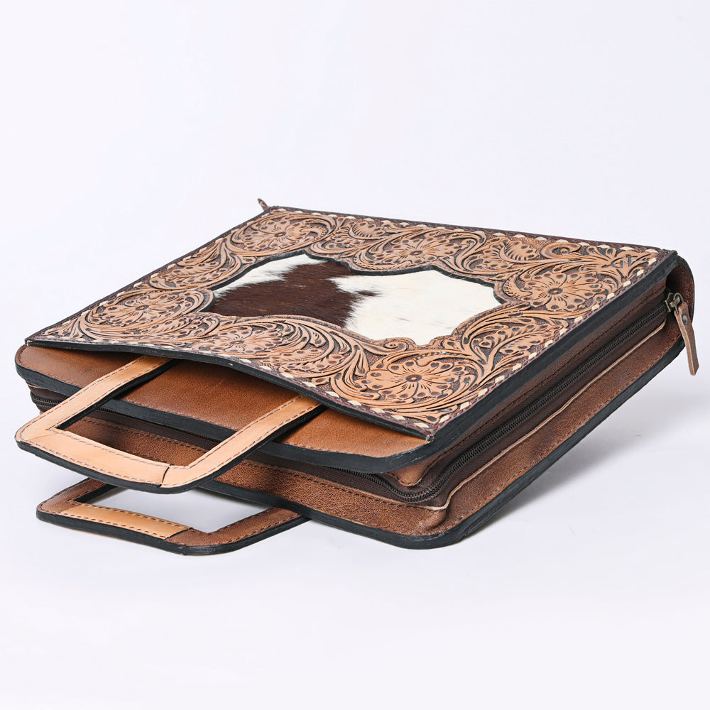 ADBG1194 American Darling Elegant Tooled Leather Briefcase bag with Hair-On Hide Front Inlay Panel