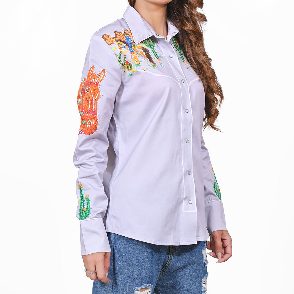 ADSH095 American Darling 100% Satin Cotton Crystal Western Rodeo Print Shirt