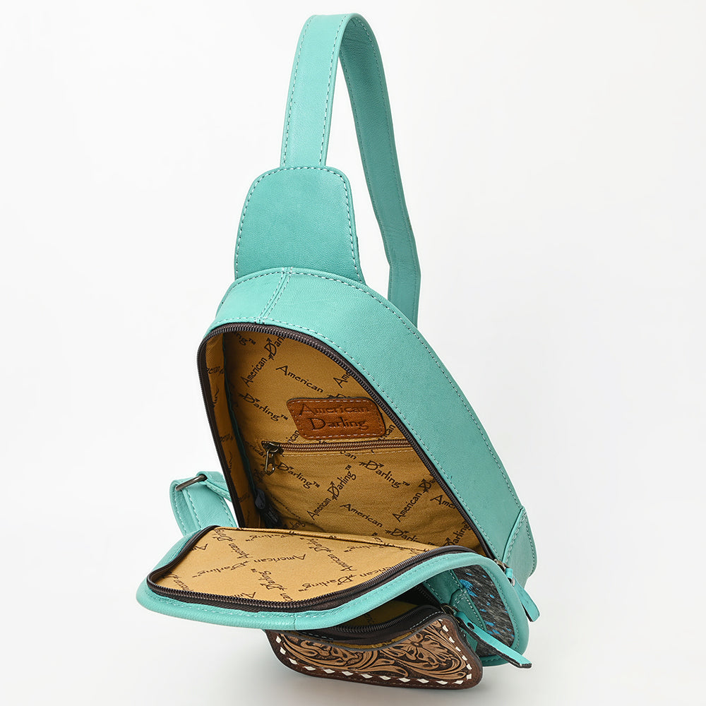 ADBG1146 American Darling Floral Hand Tooled Bag | Hair on Cowhide Sling