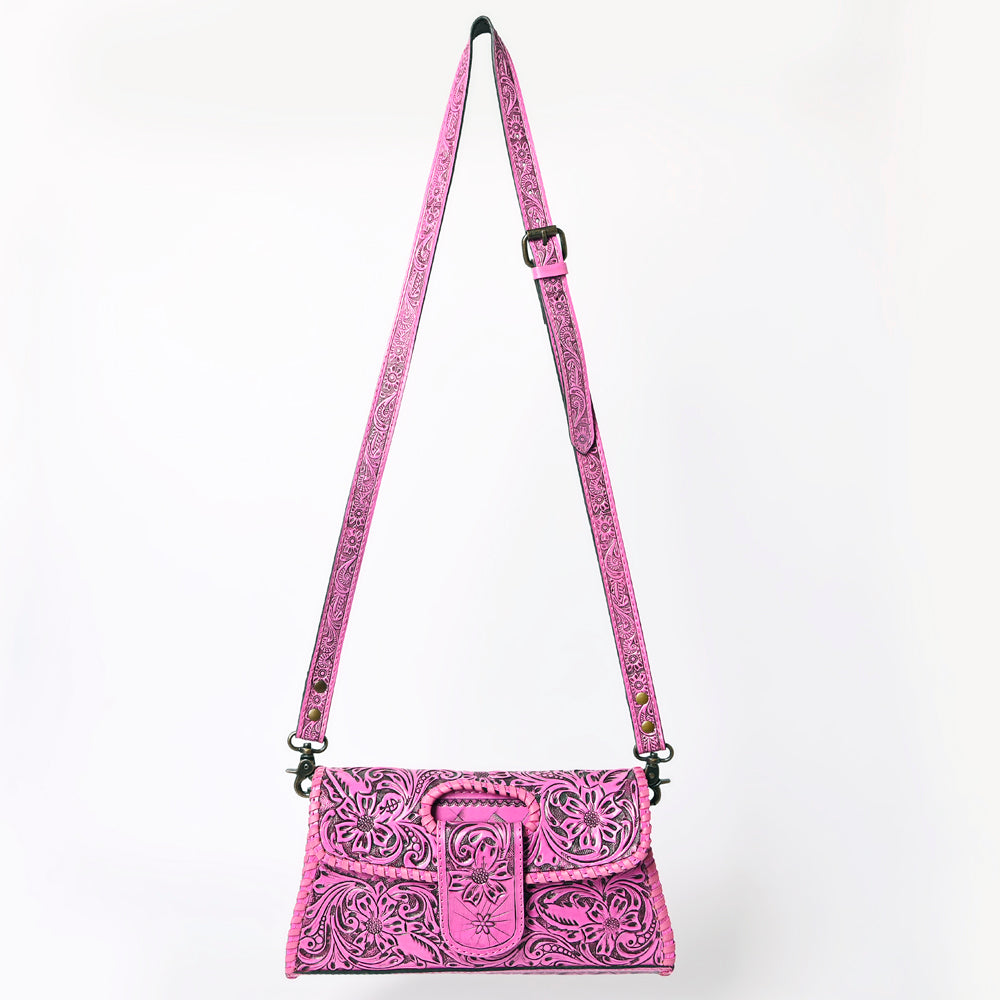 ADBG1134 American Darling Pink Hand Tooled Floral Leather Clutch & Crossbody Bag
