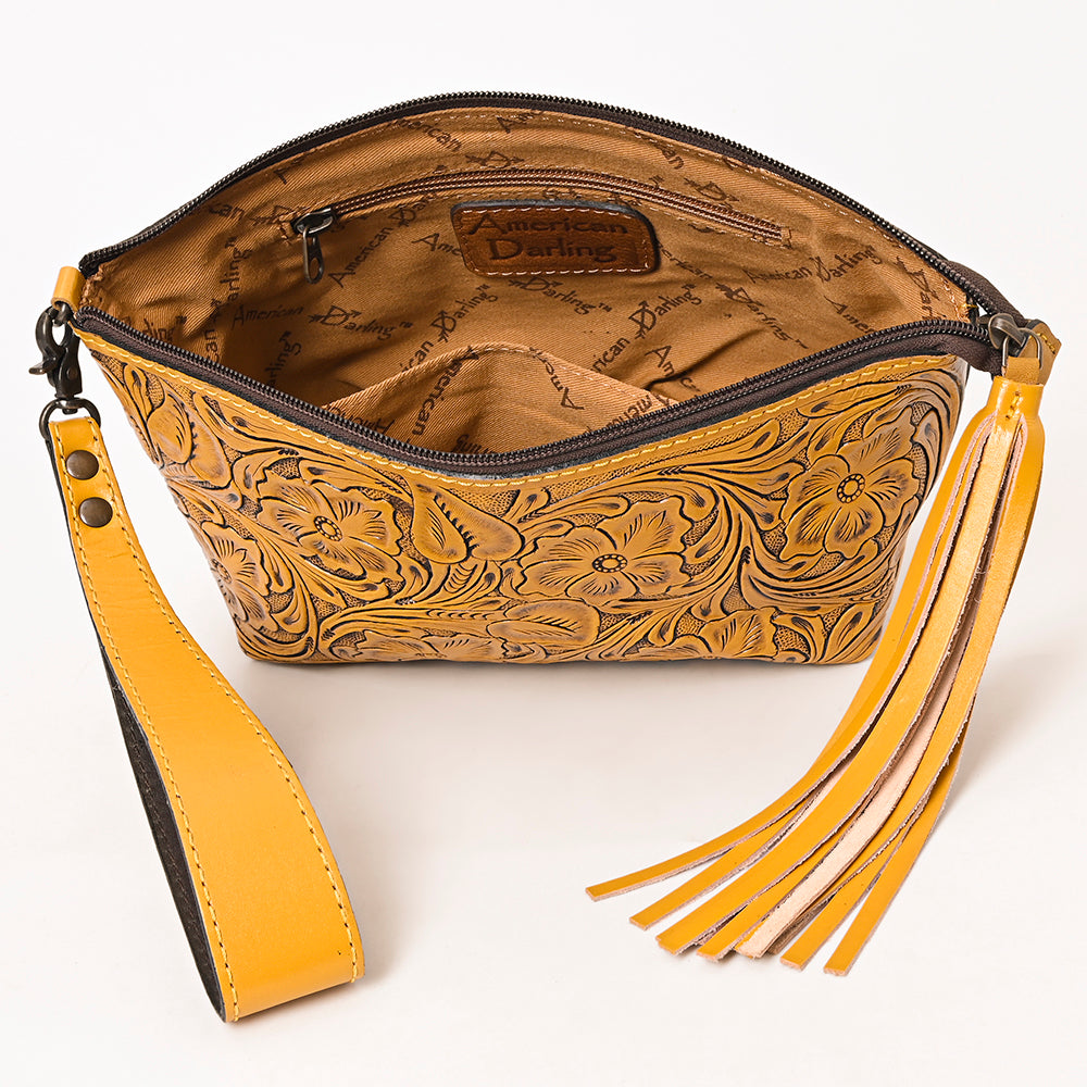 ADBG1234 American Darling Hand-Tooled Western Leather Wristlet Bag - Genuine Floral Carved Women Clutch