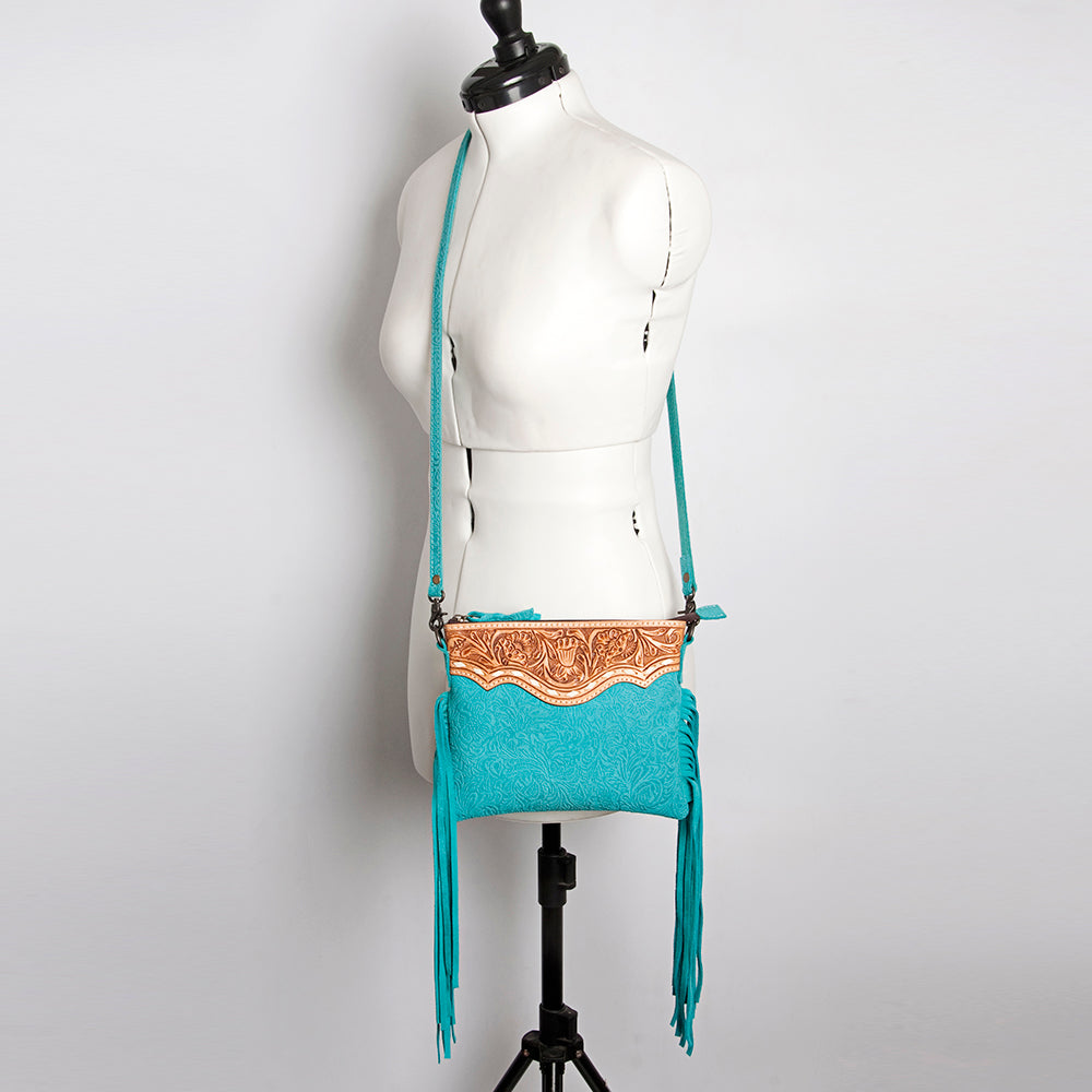 ADBG109 American Darling Hand-Tooled and Floral Embossed Leather Western Crossbody Bag