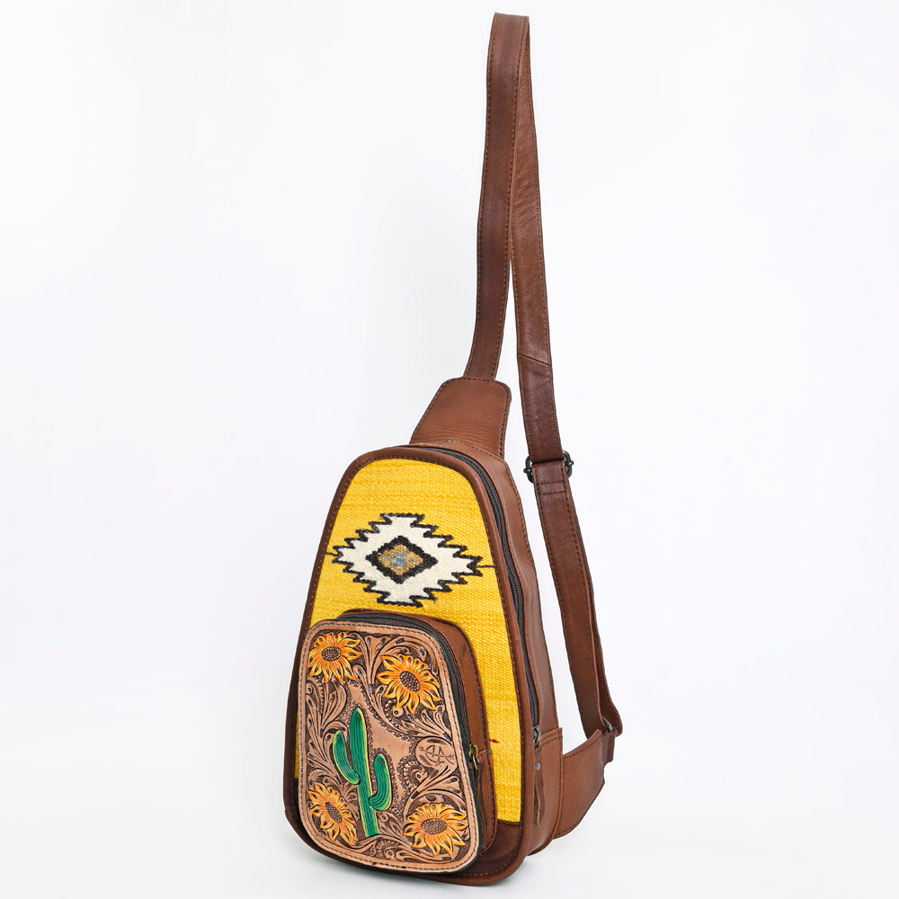 ADBG1146 American Darling Saddle Blanket Sling Bag | Floral Tooled Leather Backpack