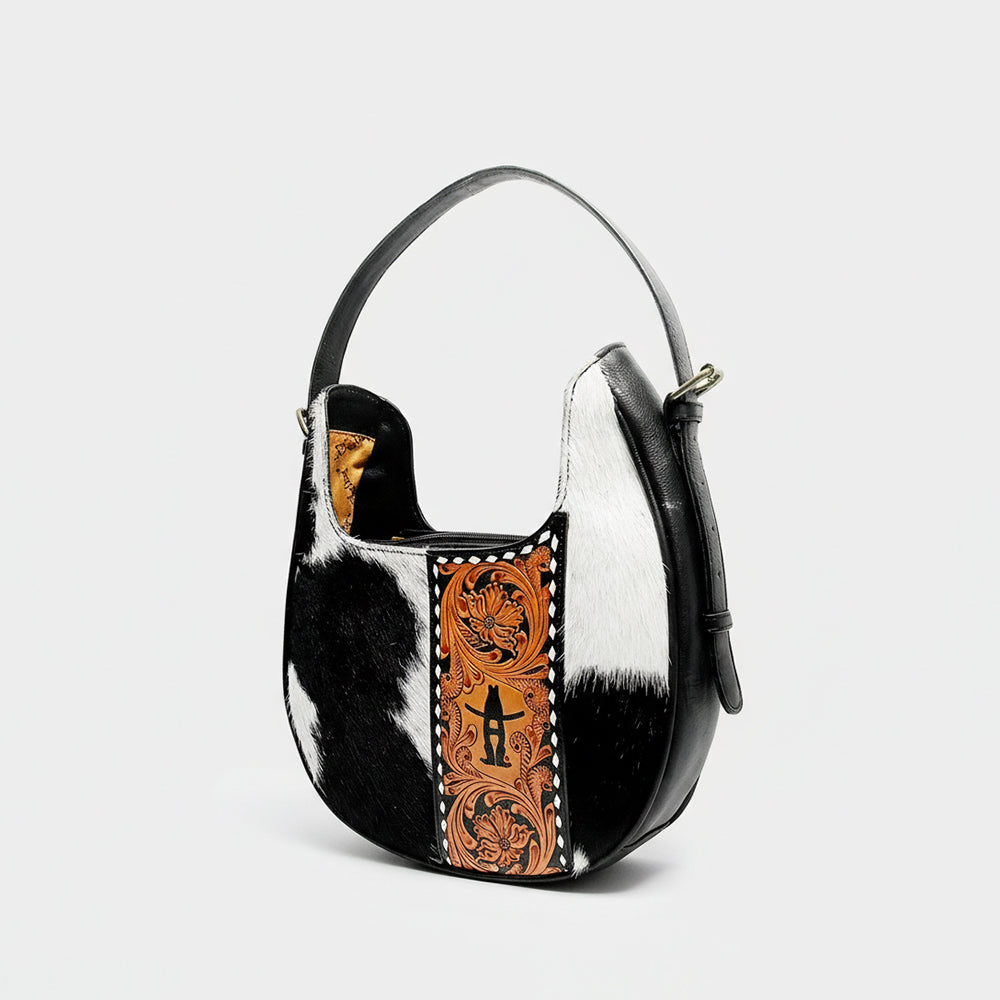 Spring Rodeo Genuine Hair On Leather hand tooled hobo bag