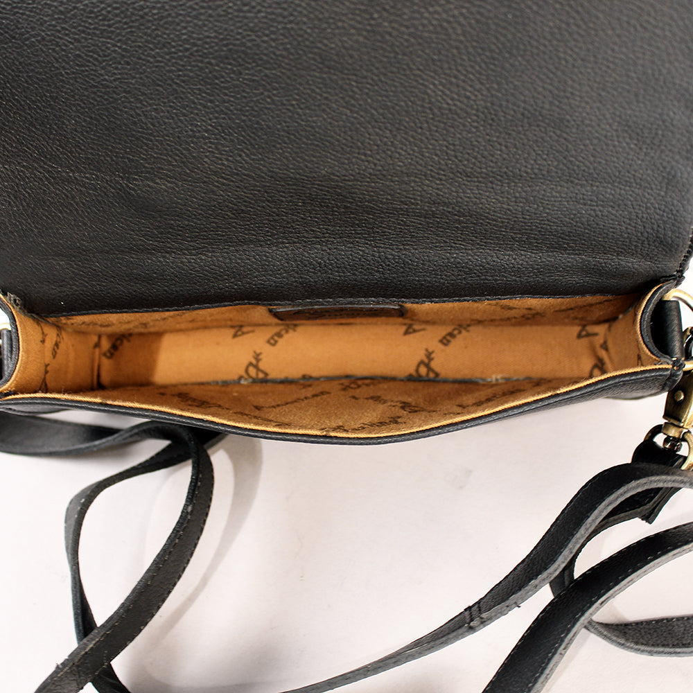 Midnight Rodeo Black Bootstitch Grain Leather Crossbody Bag