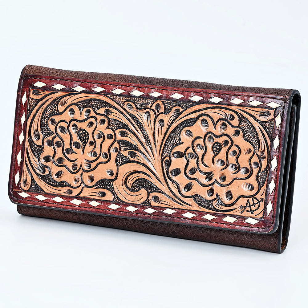 ADBG1842 American Darling Western Wallet Bag with Hand-Tooled Floral Carving and Buck Stitching