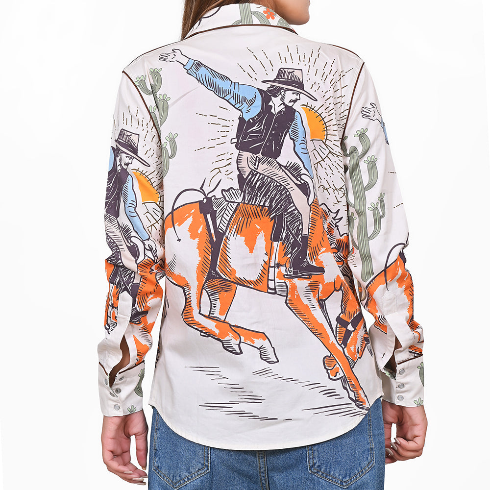 ADSH083 American Darling 100% Satin Cotton Printed Western Button Down Shirt