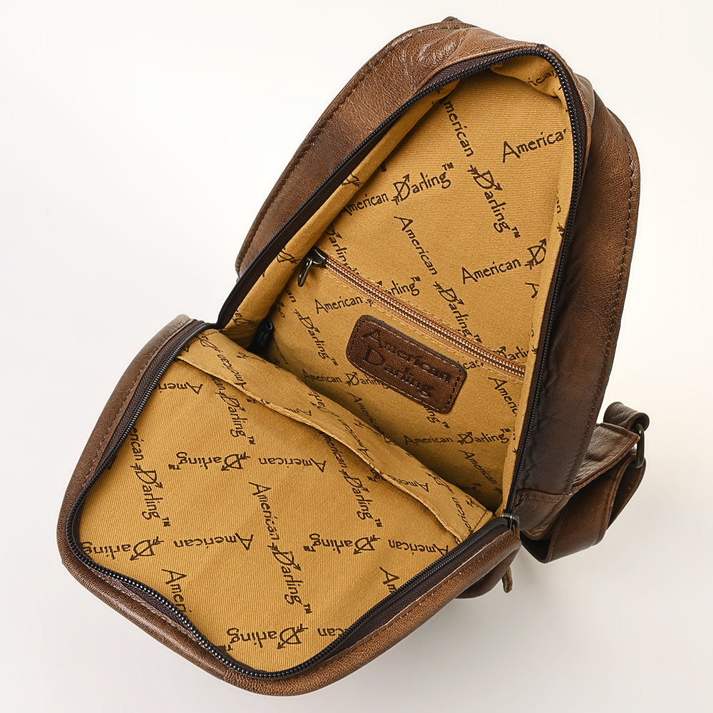 ADBG1146 American Darling Pink Cowhide Sling Bag | Tooled Leather Backpack